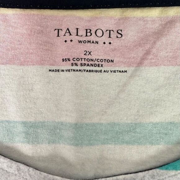Talbots Womens 2X Striped Round Neck Cotton Top - Picture 4 of 5